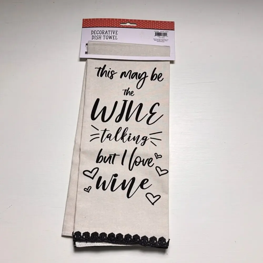 Decorative Kitchen Wine Humor Dish & Hand Towel with Words NWT